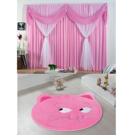 Kit Decoração p/ Quarto Infantil = Cortina Jéssica 2 Metros + Tapete Pelúcia Gata Fifi - Rosa - Guga tapetes é boa?