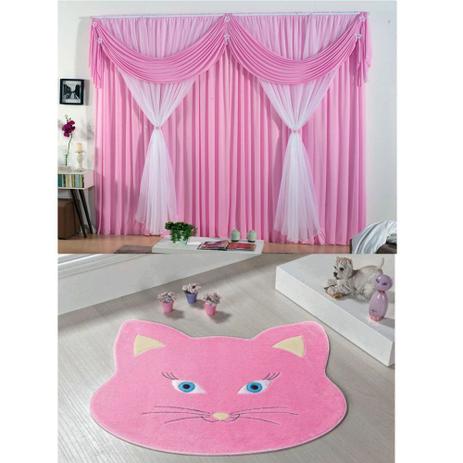 Kit Decoração p/ Quarto Infantil = Cortina Jéssica 2 Metros + Tapete Pelúcia Gata Sofia - Rosa - Guga tapetes é boa?