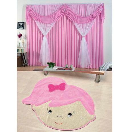 Kit Decoração p/ Quarto Infantil = Cortina Jéssica 2 Metros + Tapete Pelúcia Menina Lívia - Rosa - Guga tapetes é boa?