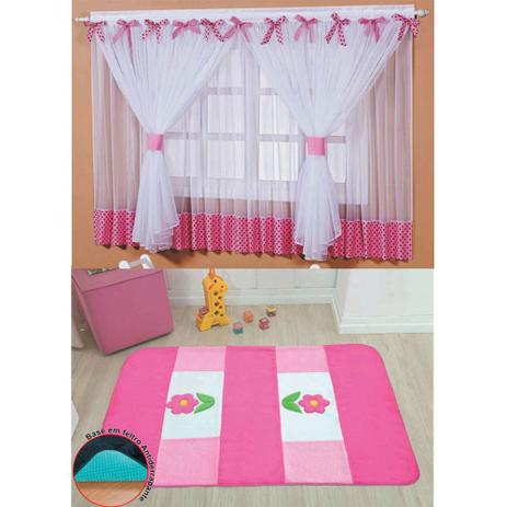 Kit Decoração Sonho Encantado Quarto de Menina = Cortina Voal 2 Metros + Tapete Florzinha - Rosa - Casa scarpa é boa?