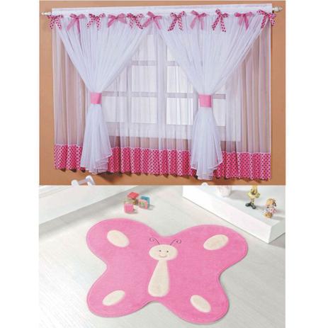 Kit Decoração Sonho Meu p/ Quarto de Menina = Cortina Voal 2 Metros + Tapete Pelúcia Borboleta - Rosa - Casa Scarpa Menor preço em Kit Decoração Sonho Meu p/ Quarto de Menina = Cortina Voal 2 Metros + Tapete Pelúcia Borboleta - Rosa - Casa Scarpa