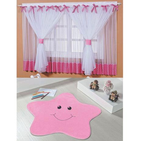 Kit Decoração Sonho Meu p/ Quarto de Menina = Cortina Voal 2 Metros + Tapete Pelúcia Estrelinha - Rosa - Casa scarpa é boa?