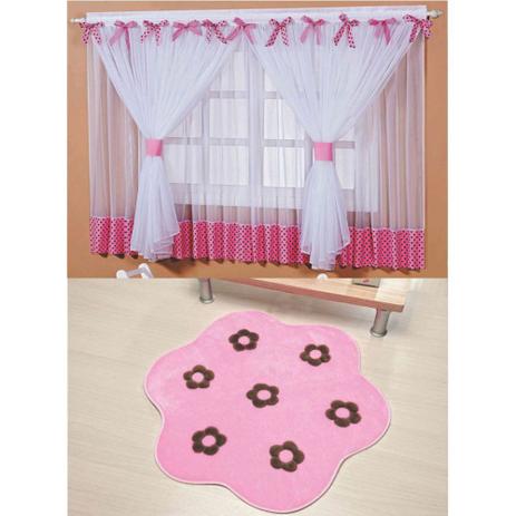 Kit Decoração Sonho Meu p/ Quarto de Menina = Cortina Voal 2 Metros + Tapete Pelúcia Flor Jardim - Rosa - Casa scarpa é boa?