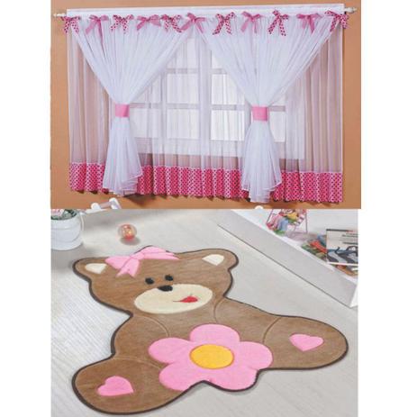 Kit Decoração Sonho Meu p/ Quarto de Menina = Cortina Voal 2 Metros + Tapete Pelúcia Ursinha Baby - Rosa - Casa scarpa Menor preço em Kit Decoração Sonho Meu p/ Quarto de Menina = Cortina Voal 2 Metros + Tapete Pelúcia Ursinha Baby - Rosa - Casa scarpa