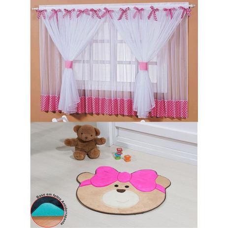 Kit Decoração Sonho Meu p/ Quarto de Menina = Cortina Voal 2 Metros + Tapete Pelúcia Ursinha Laço - Pink - Casa scarpa Menor preço em Kit Decoração Sonho Meu p/ Quarto de Menina = Cortina Voal 2 Metros + Tapete Pelúcia Ursinha Laço - Pink - Casa scarpa