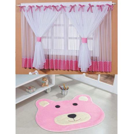 Kit Decoração Sonho Meu p/ Quarto de Menina = Cortina Voal 2 Metros + Tapete Pelúcia Ursinha - Rosa - Casa scarpa é boa?