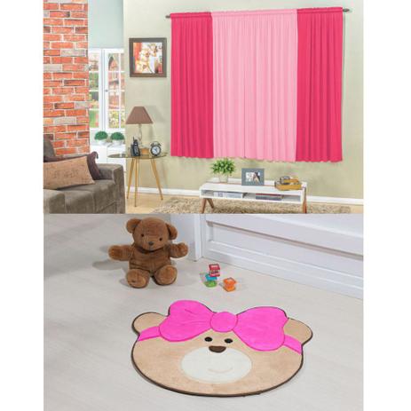 Kit Decoração Ursa Lacinho p/ Quarto Infantil = Cortina 2 Metros + Tapete Pelúcia - Pink - Guga tapetes é boa?
