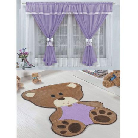 Kit Decoração Vitória Quarto de Menina = Cortina Voal 2 Metros + Tapete Pelúcia Bebê Ursinha - Lilás - Casa scarpa Menor preço em Kit Decoração Vitória Quarto de Menina = Cortina Voal 2 Metros + Tapete Pelúcia Bebê Ursinha - Lilás - Casa scarpa
