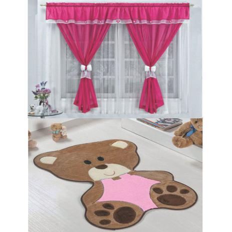 Kit Decoração Vitória Quarto de Menina = Cortina Voal 2 Metros + Tapete Pelúcia Bebê Ursinha - Pink Rosa - Casa scarpa é boa?