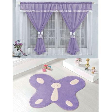 Kit Decoração Vitória Quarto de Menina = Cortina Voal 2 Metros + Tapete Pelúcia Borboleta - Lilás - Casa scarpa Menor preço em Kit Decoração Vitória Quarto de Menina = Cortina Voal 2 Metros + Tapete Pelúcia Borboleta - Lilás - Casa scarpa