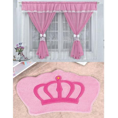 Kit Decoração Vitória Quarto de Menina = Cortina Voal 2 Metros + Tapete Pelúcia Coroa Real - Rosa - Casa scarpa é boa?