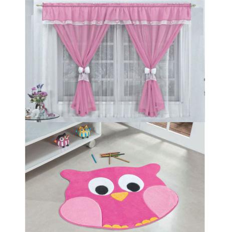 Kit Decoração Vitória Quarto de Menina = Cortina Voal 2 Metros + Tapete Pelúcia Corujinha - Rosa - Casa scarpa Menor preço em Kit Decoração Vitória Quarto de Menina = Cortina Voal 2 Metros + Tapete Pelúcia Corujinha - Rosa - Casa scarpa