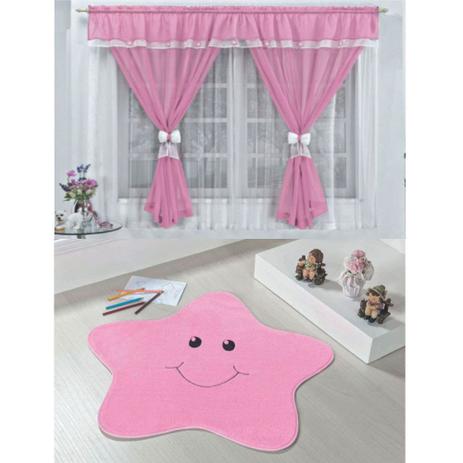 Kit Decoração Vitória Quarto de Menina = Cortina Voal 2 Metros + Tapete Pelúcia Estrelinha - Rosa - Casa scarpa é boa?