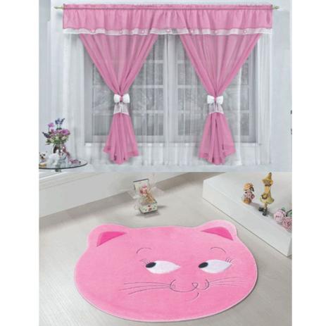 Kit Decoração Vitória Quarto de Menina = Cortina Voal 2 Metros + Tapete Pelúcia Gata Fifi - Rosa - Casa scarpa é boa?