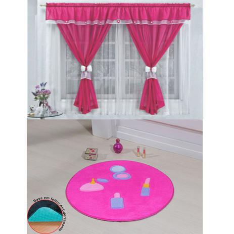 Kit Decoração Vitória Quarto de Menina = Cortina Voal 2 Metros + Tapete Pelúcia Maquiagem - Pink - Casa scarpa é boa?