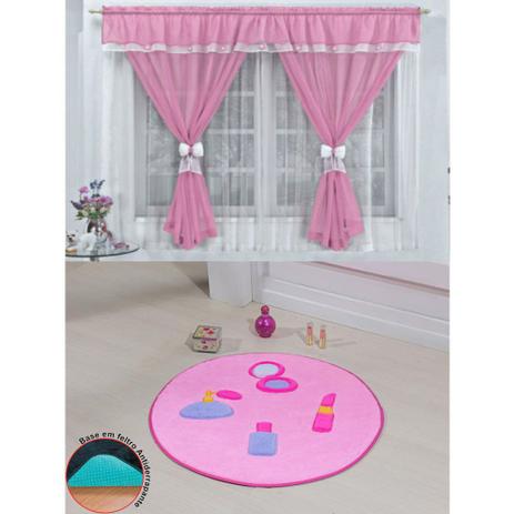 Kit Decoração Vitória Quarto de Menina = Cortina Voal 2 Metros + Tapete Pelúcia Maquiagem - Rosa - Casa scarpa é boa?