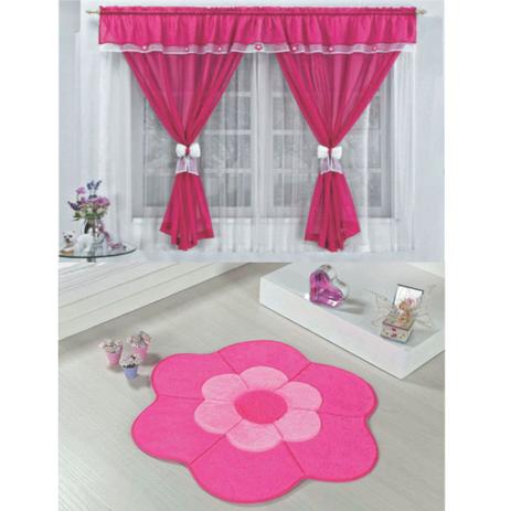 Kit Decoração Vitória Quarto de Menina = Cortina Voal 2 Metros + Tapete Pelúcia Margarida Dupla - Pink - Casa scarpa é boa?