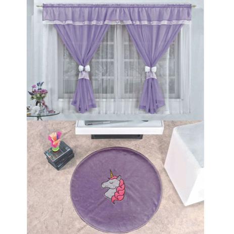 Kit Decoração Vitória Quarto de Menina = Cortina Voal 2 Metros + Tapete Pelúcia Unicórnio - Lilás - Casa scarpa é boa?