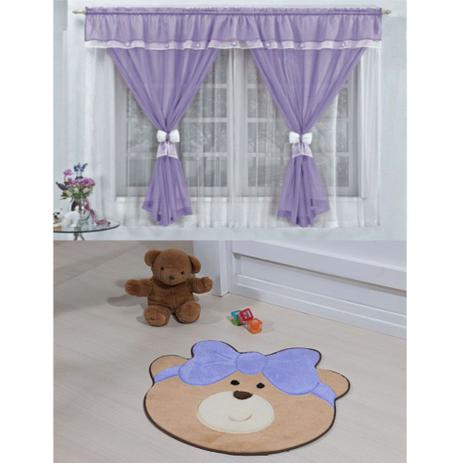 Kit Decoração Vitória Quarto de Menina = Cortina Voal 2 Metros + Tapete Pelúcia Ursinha Laço - Lilás - Casa scarpa Menor preço em Kit Decoração Vitória Quarto de Menina = Cortina Voal 2 Metros + Tapete Pelúcia Ursinha Laço - Lilás - Casa scarpa