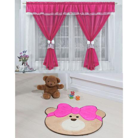 Kit Decoração Vitória Quarto de Menina = Cortina Voal 2 Metros + Tapete Pelúcia Ursinha Laço - Pink - Casa scarpa Menor preço em Kit Decoração Vitória Quarto de Menina = Cortina Voal 2 Metros + Tapete Pelúcia Ursinha Laço - Pink - Casa scarpa
