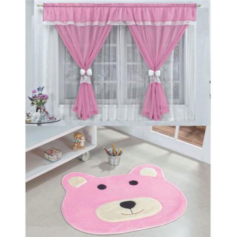 Kit Decoração Vitória Quarto de Menina = Cortina Voal 2 Metros + Tapete Pelúcia Ursinha - Rosa - Casa scarpa Menor preço em Kit Decoração Vitória Quarto de Menina = Cortina Voal 2 Metros + Tapete Pelúcia Ursinha - Rosa - Casa scarpa
