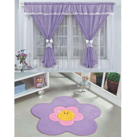 Kit Decoração Vitória Quarto Infantil = Cortina Voal 2 Metros + Tapete Pelúcia Menina Flor - Lilás - Casa scarpa Menor preço em Kit Decoração Vitória Quarto Infantil = Cortina Voal 2 Metros + Tapete Pelúcia Menina Flor - Lilás - Casa scarpa