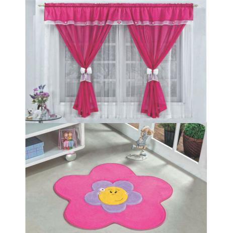 Kit Decoração Vitória Quarto Infantil = Cortina Voal 2 Metros + Tapete Pelúcia Menina Flor - Pink - Casa scarpa Menor preço em Kit Decoração Vitória Quarto Infantil = Cortina Voal 2 Metros + Tapete Pelúcia Menina Flor - Pink - Casa scarpa