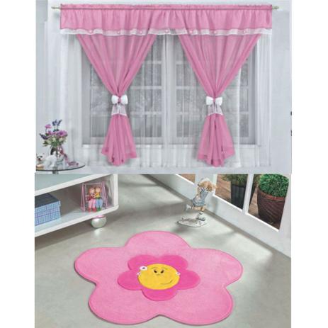 Kit Decoração Vitória Quarto Infantil = Cortina Voal 2 Metros + Tapete Pelúcia Menina Flor - Rosa - Casa scarpa Menor preço em Kit Decoração Vitória Quarto Infantil = Cortina Voal 2 Metros + Tapete Pelúcia Menina Flor - Rosa - Casa scarpa