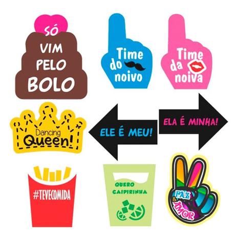 Kit Decorativo Plaquinhas Divertidas Casamento Mod.13 9 itens Duster - Festabox Menor preço em Kit Decorativo Plaquinhas Divertidas Casamento Mod.13 9 itens Duster - Festabox