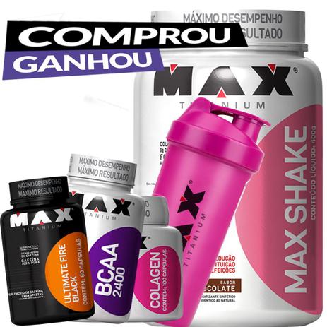 Kit Defini Mulher Shake Colagen Bcaa Termogênico Max - Max titanium Menor preço em Kit Defini Mulher Shake Colagen Bcaa Termogênico Max - Max titanium