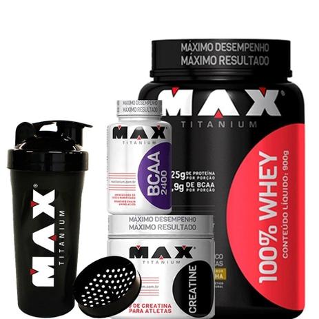 Kit Definição Whey + Creatina 300g + Bcaa 200 Cps Max - Max titanium Menor preço em Kit Definição Whey + Creatina 300g + Bcaa 200 Cps Max - Max titanium
