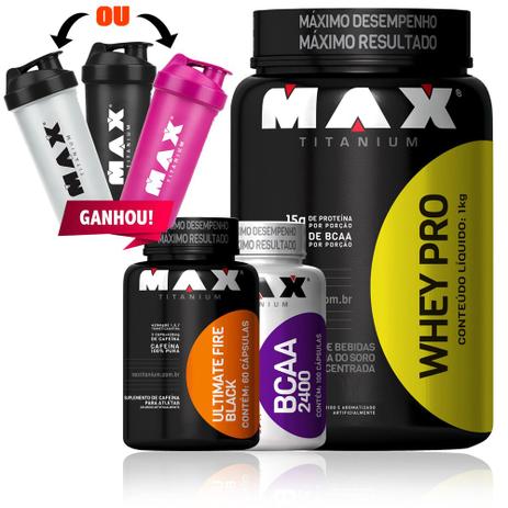 Kit Definicao Whey Protein 1kg + Bcaa + Termogenico Max - Max titanium Menor preço em Kit Definicao Whey Protein 1kg + Bcaa + Termogenico Max - Max titanium