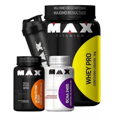 Kit Definicao Whey Protein 1kg + Bcaa + Termogenico - Max titanium Menor preço em Kit Definicao Whey Protein 1kg + Bcaa + Termogenico - Max titanium