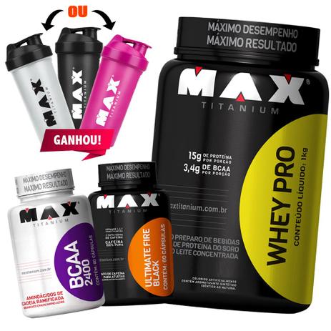 Kit Definicao Whey Protein 1kg + Bcaa + Termogenico Red Caps - Max titanium Menor preço em Kit Definicao Whey Protein 1kg + Bcaa + Termogenico Red Caps - Max titanium
