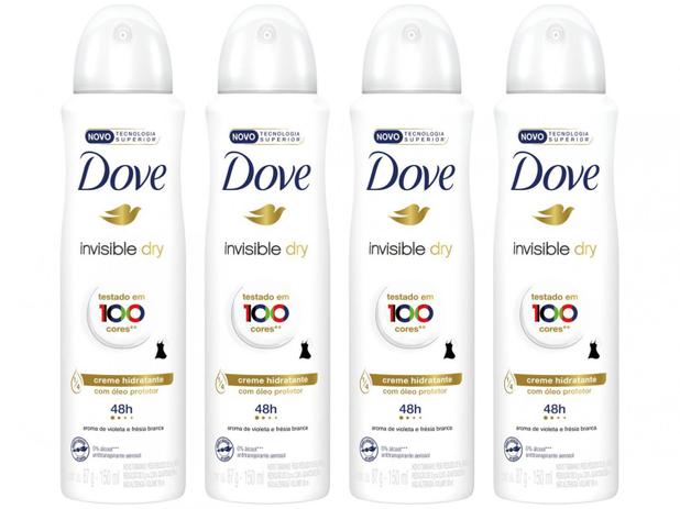 Kit Desodorante Antitranspirante Aerossol Dove - Invisible Dry Feminino 150ml 4 Unidades Menor preço em Kit Desodorante Antitranspirante Aerossol Dove - Invisible Dry Feminino 150ml 4 Unidades