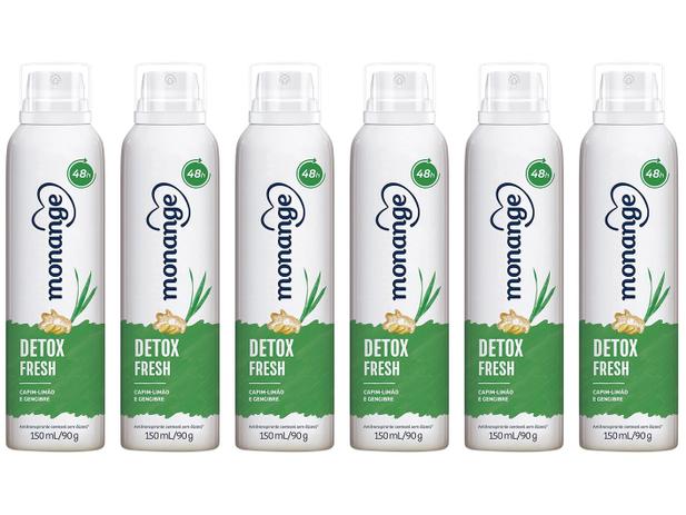 Kit Desodorante Antitranspirante Aerossol Monange - Detox Fresh Feminino 48 Horas 150ml 6 Unidades Menor preço em Kit Desodorante Antitranspirante Aerossol Monange - Detox Fresh Feminino 48 Horas 150ml 6 Unidades