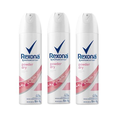 Kit Desodorante Antitranspirante Aerossol Rexona Powder 150ml com 3 unidades leve + por - Menor preço em Kit Desodorante Antitranspirante Aerossol Rexona Powder 150ml com 3 unidades leve + por -