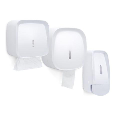 Kit Dispenser Porta Rolão Toalheiro E Saboneteira Invoq Premisse Branco Menor preço em Kit Dispenser Porta Rolão Toalheiro E Saboneteira Invoq Premisse Branco