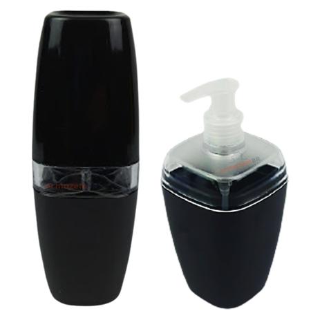 Kit Dispenser Sabonete Líquido 400ml + Suporte Porta Escova Dente Creme Dental Lavabo Banheiro Preto - AMZ Menor preço em Kit Dispenser Sabonete Líquido 400ml + Suporte Porta Escova Dente Creme Dental Lavabo Banheiro Preto - AMZ