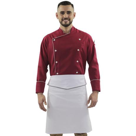 Kit Dólmã Chef de Cozinha Vermelho Avental Branco de Cintura - Wp confecções Menor preço em Kit Dólmã Chef de Cozinha Vermelho Avental Branco de Cintura - Wp confecções