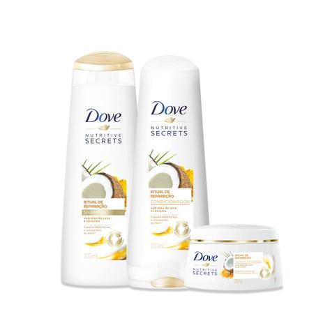 Kit Dove Ritual de Reparacao Creme de Tratamento 350g + Shampoo 200ml + Condicionador 200ml Menor preço em Kit Dove Ritual de Reparacao Creme de Tratamento 350g + Shampoo 200ml + Condicionador 200ml