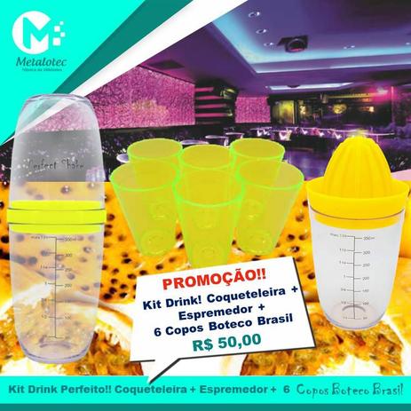 Kit Drink Maracujá Coqueteleira + Espremedor + 6 Copos Boteco Brasil - Fábrica de utilidades é boa?