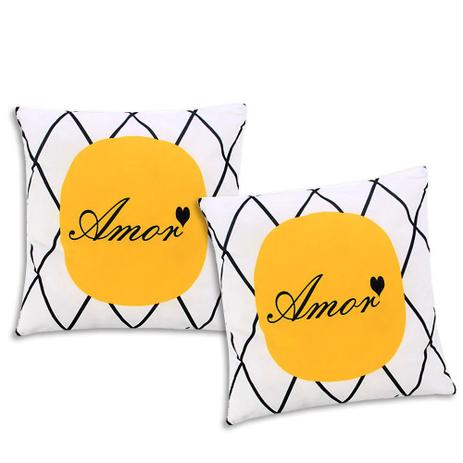 Kit Duas Capa De Almofada Estampa Amor 43 cm - FMSP Menor preço em Kit Duas Capa De Almofada Estampa Amor 43 cm - FMSP