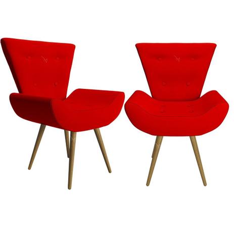 Kit Duas Poltrona Retrô Decoração Bela Pés Palito - Sued Vermelho - Di menezes decor Menor preço em Kit Duas Poltrona Retrô Decoração Bela Pés Palito - Sued Vermelho - Di menezes decor
