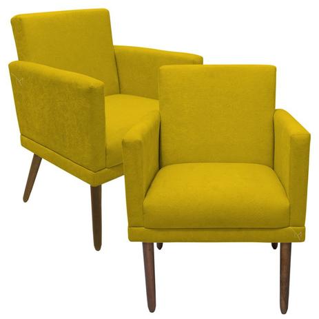 Kit Duas Poltrona Retrô Decoração Nina Glamour Pés Palito - Sued Amarelo - Aruna Moveis Menor preço em Kit Duas Poltrona Retrô Decoração Nina Glamour Pés Palito - Sued Amarelo - Aruna Moveis