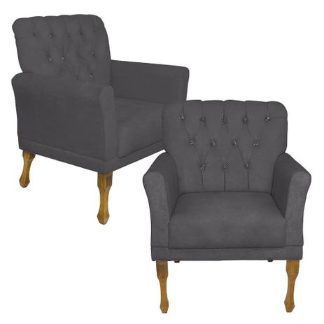 Kit Duas Poltrona Retrô Decoração Sala Bia Pés Luis Xv - Sued Cinza - Di menezes decor Menor preço em Kit Duas Poltrona Retrô Decoração Sala Bia Pés Luis Xv - Sued Cinza - Di menezes decor