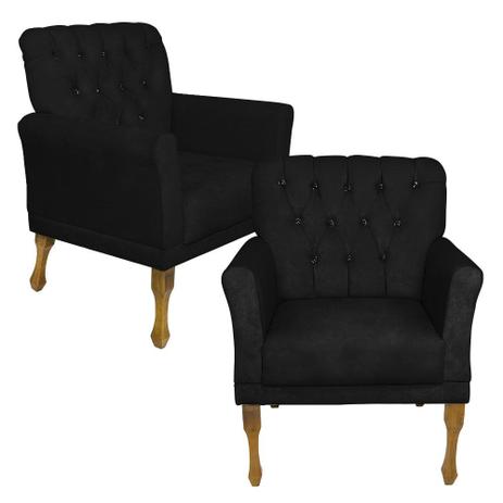 Kit Duas Poltrona Retrô Decoração Sala Bia Pés Luis Xv - Sued Preto - Di Menezes Decor Menor preço em Kit Duas Poltrona Retrô Decoração Sala Bia Pés Luis Xv - Sued Preto - Di Menezes Decor