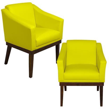Kit Duas Poltronas Cadeira Para Clinica Sala Espera Recepção San Diego Base Madeira - Sued Amarelo - Di menezes decor Menor preço em Kit Duas Poltronas Cadeira Para Clinica Sala Espera Recepção San Diego Base Madeira - Sued Amarelo - Di menezes decor