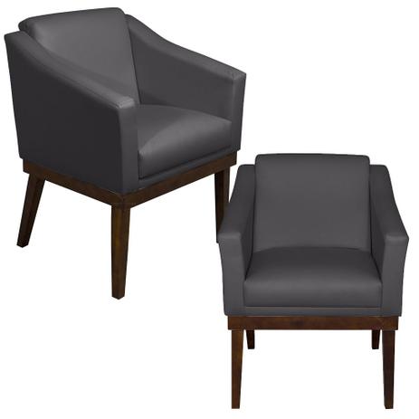 Kit Duas Poltronas Cadeira Para Clinica Sala Espera Recepção San Diego Base Madeira - Sued Cinza - Di menezes decor Menor preço em Kit Duas Poltronas Cadeira Para Clinica Sala Espera Recepção San Diego Base Madeira - Sued Cinza - Di menezes decor