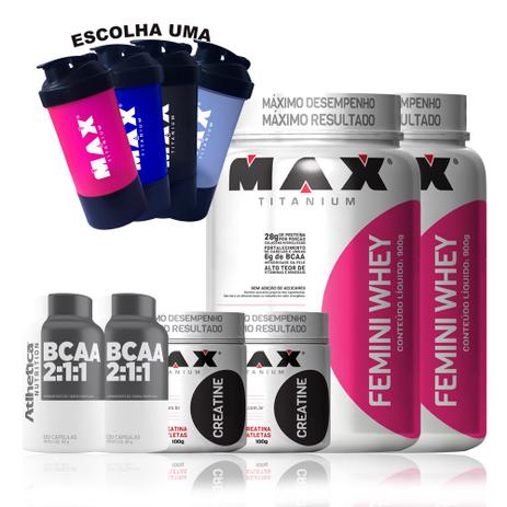 Kit Duplo Mulher Completo Ganho De Massa Muscular Max - Max titanium Menor preço em Kit Duplo Mulher Completo Ganho De Massa Muscular Max - Max titanium